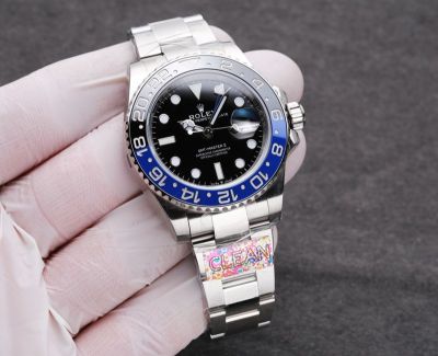 Clean Factory ROLEX GMT-Master II replica with Black Dial 904L Steel 3186 Movement Watch